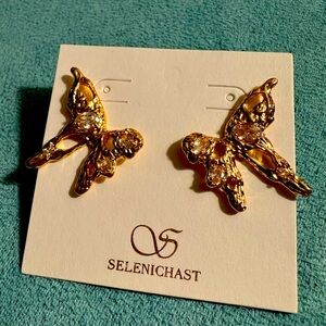 Sparkly Earrings Gold Plated Rhinestone Bee Butterfly Faerie Wasp